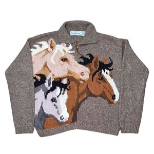 *VTG* BELLE POINTE Knit Horse Sweater, Vintage Horse Zip Up Sweater (3 HOLES)
